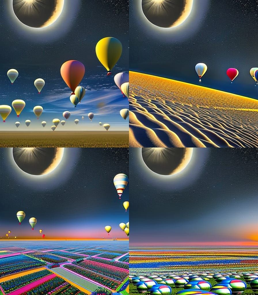 Multicolor Balloon Field Under Sunset Moon