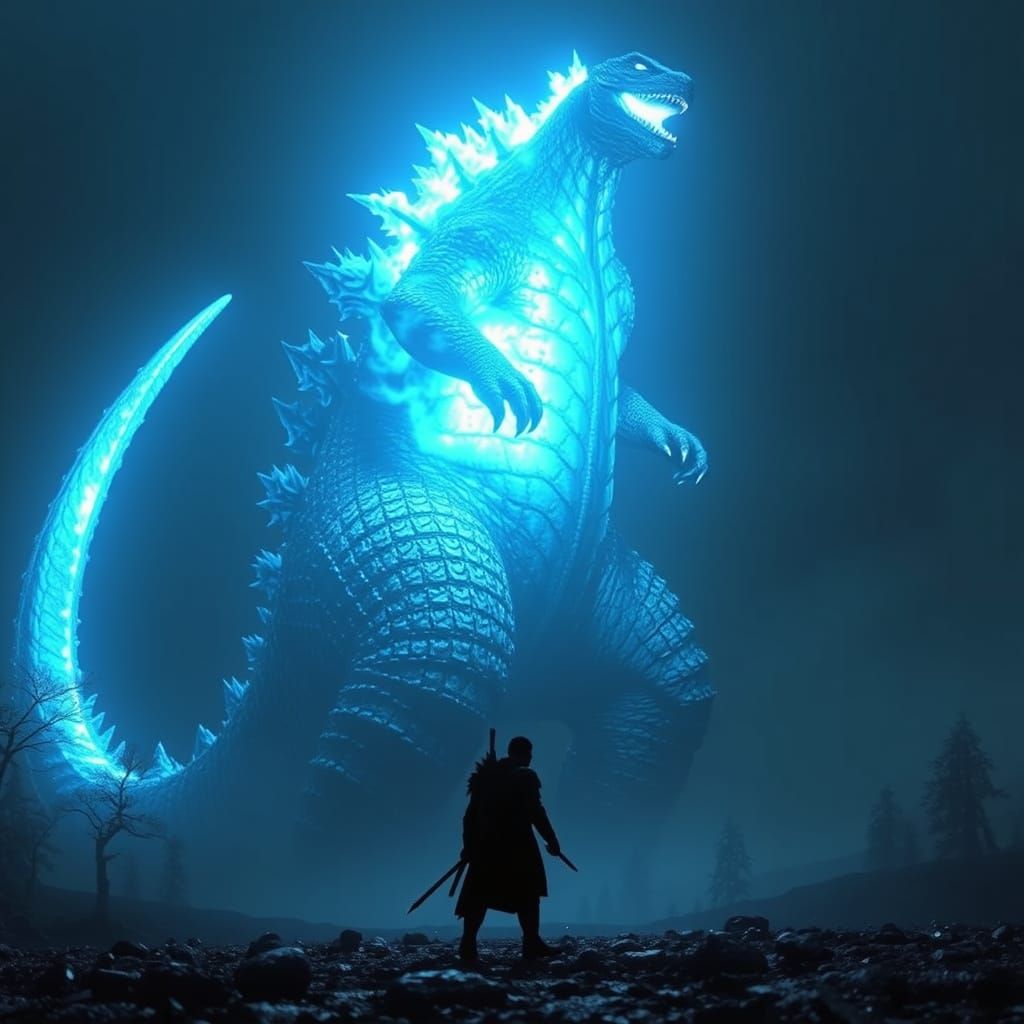 Monstrous Godzilla Dominates a Darkened Landscape