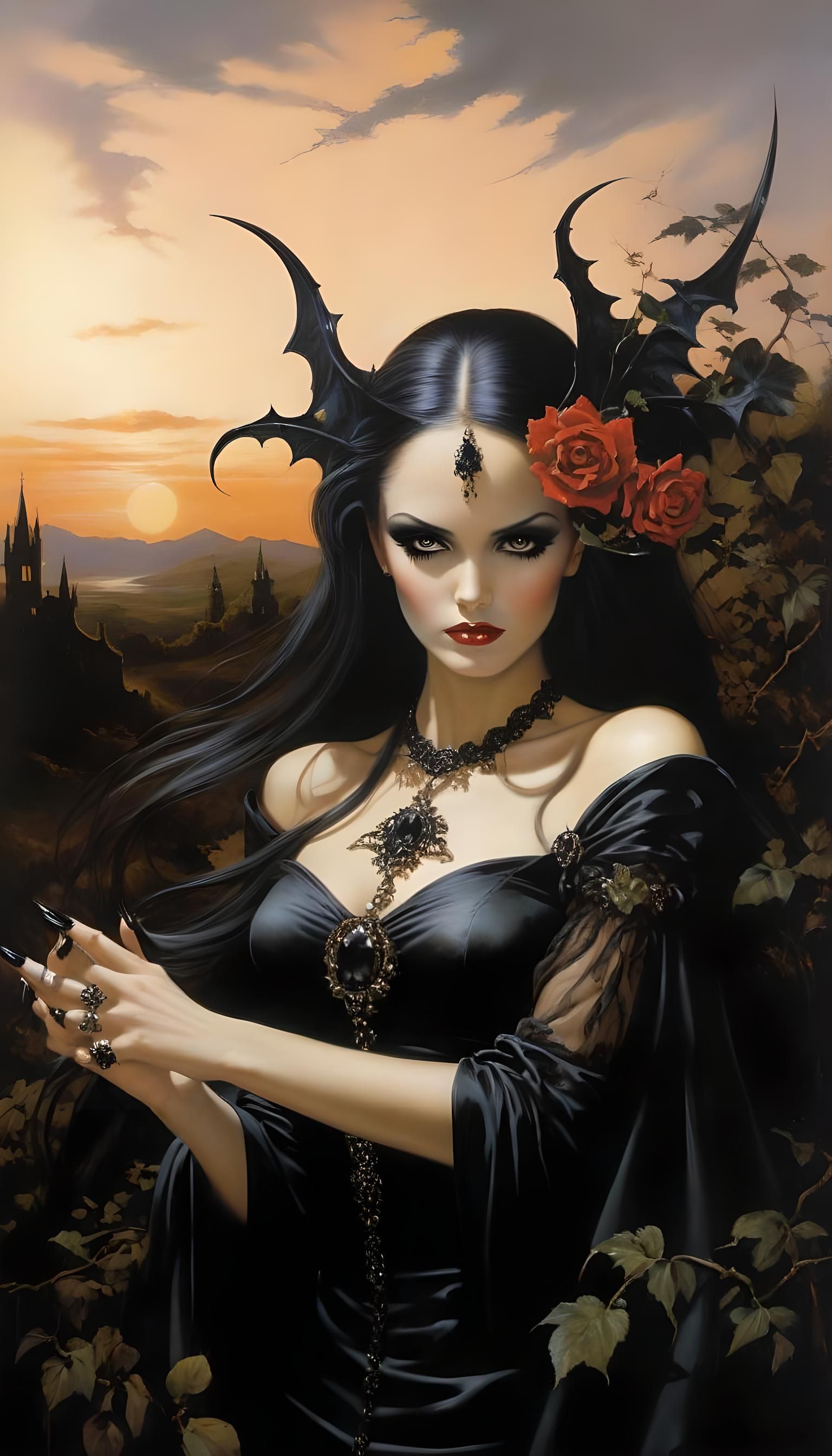 Gothic Lady with Sharp Nails, in Fantasy Art Style