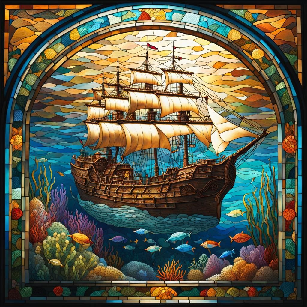 Stained Glass Mosaic of Sunken Ship