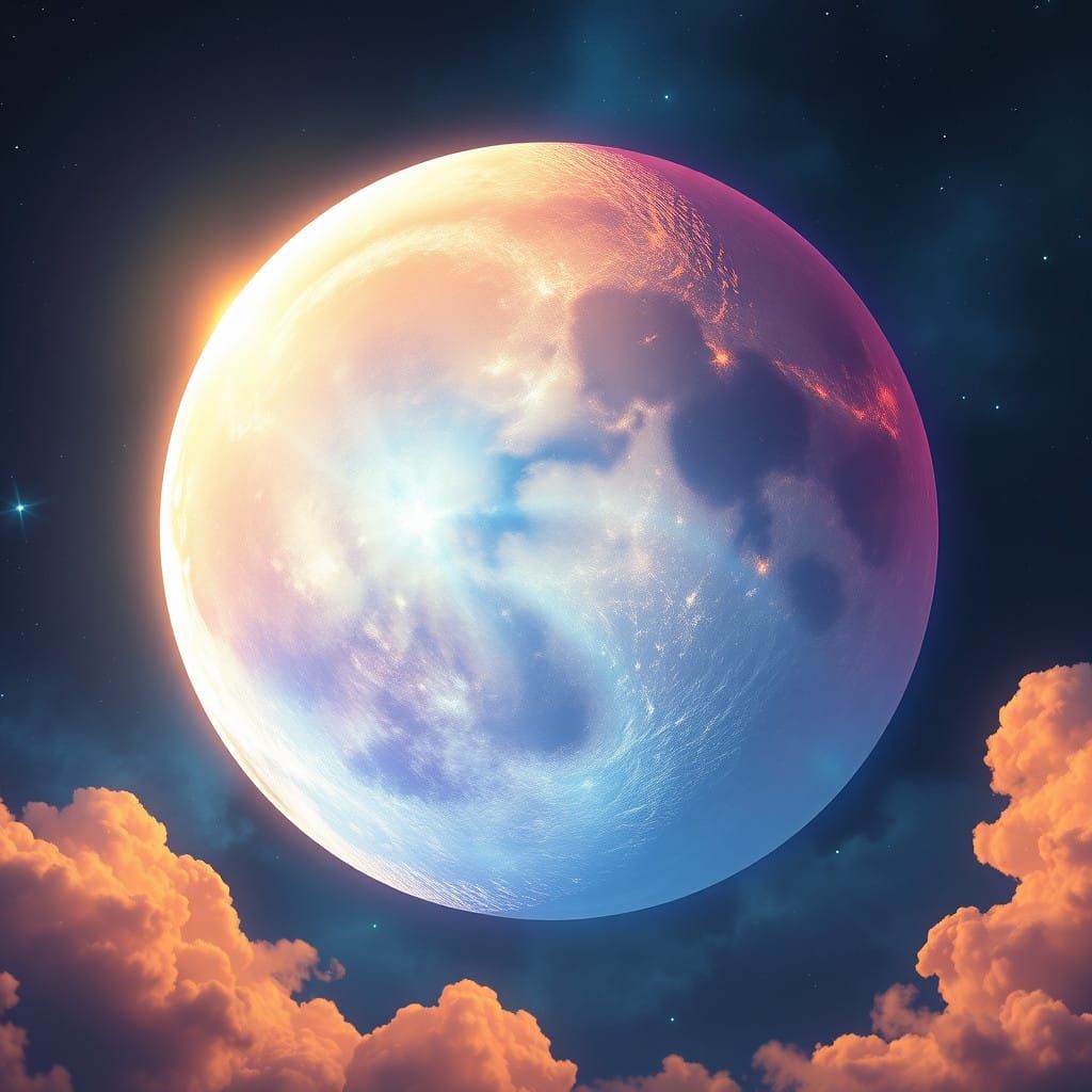 Celestial Birth in Vibrant, Iridescent Hues