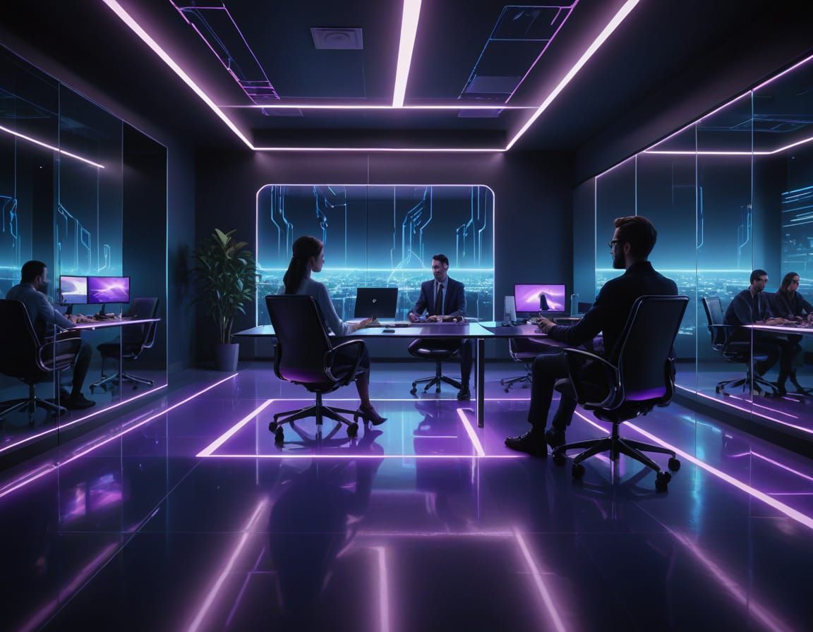 Cinematic Futuristic Office in Neon Hues
