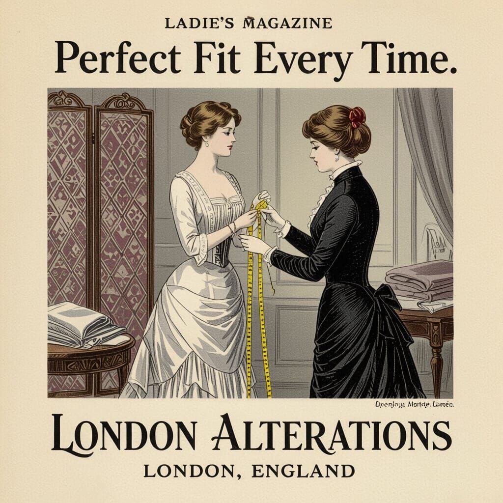 1890s Seamstress Measuring Woman for Dress in Vintage Magazi...