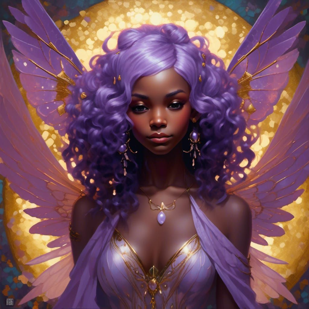 Beautiful Lavender Haired Fairy Portrait in Art Nouveau Styl...