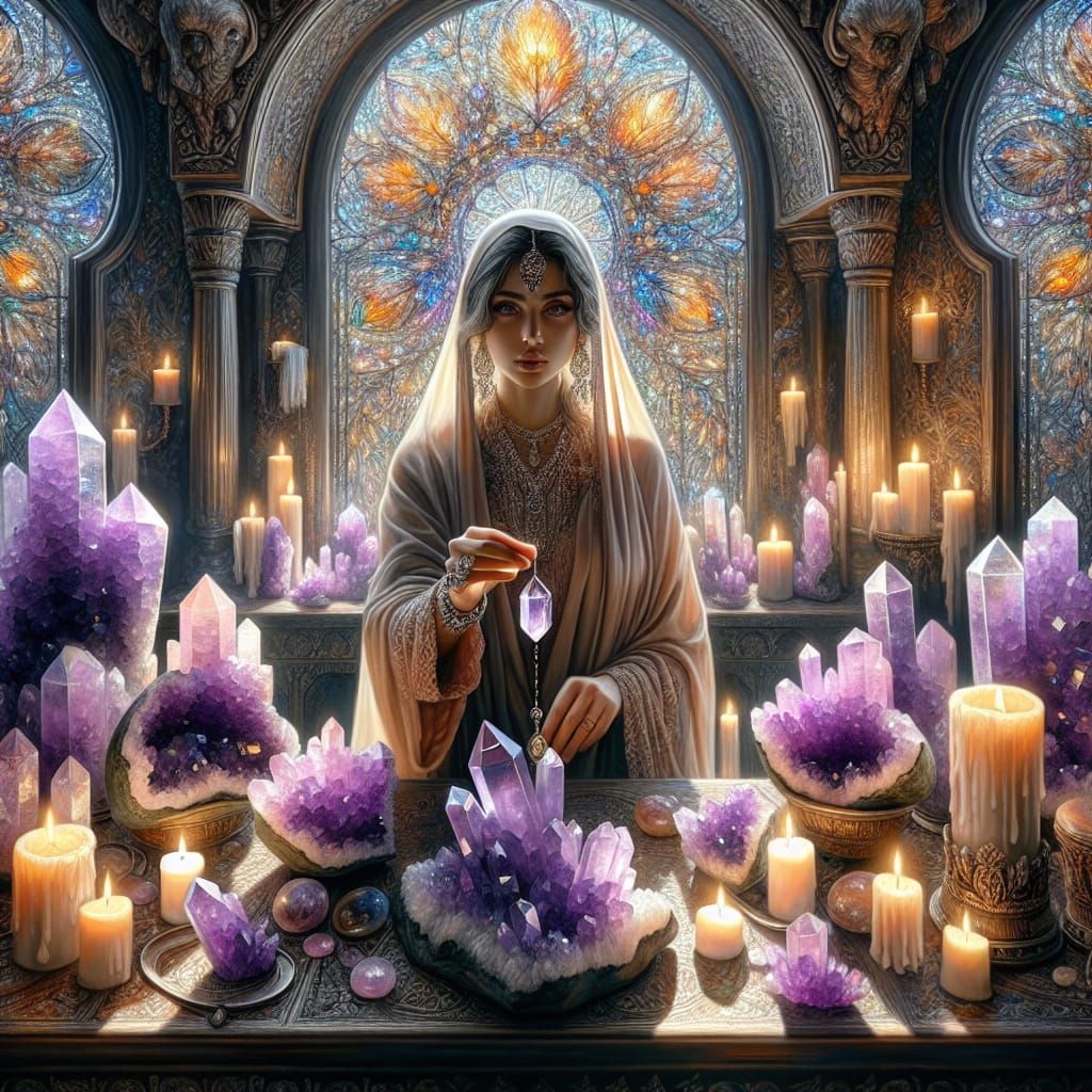 Ornate Spiritual Healing Room with Crystal Pendulum