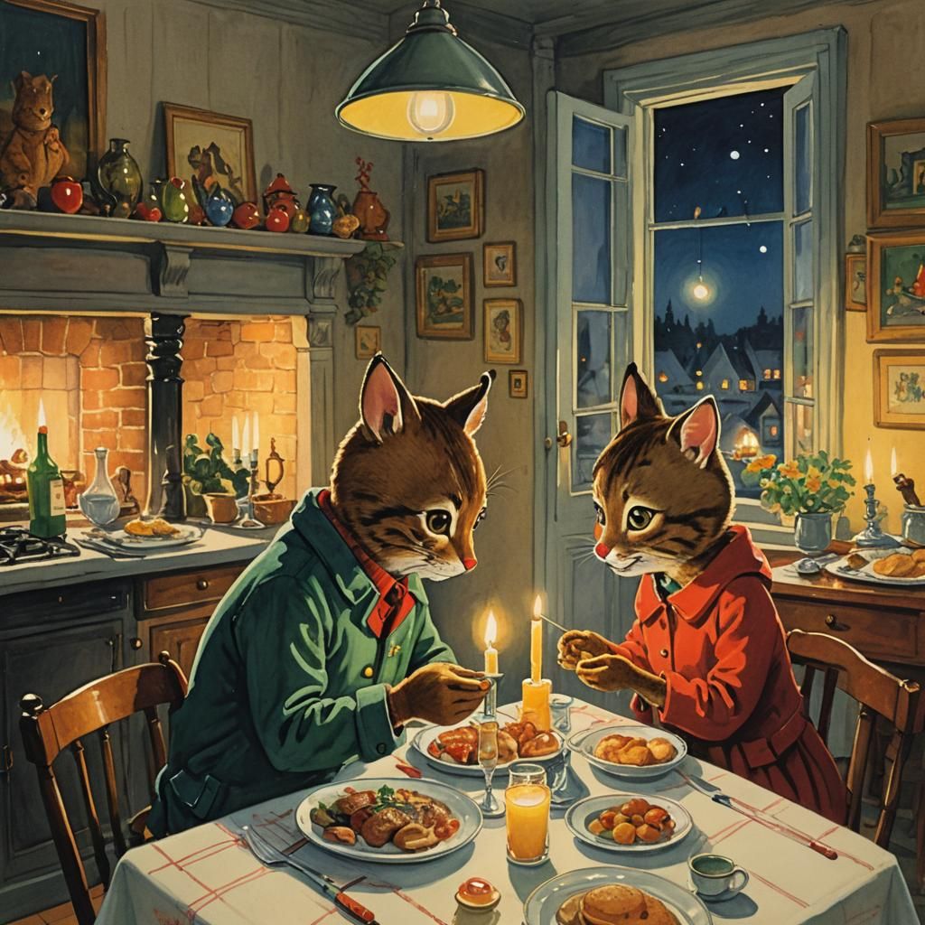 Romantic Dinner in Richard Scarry Style