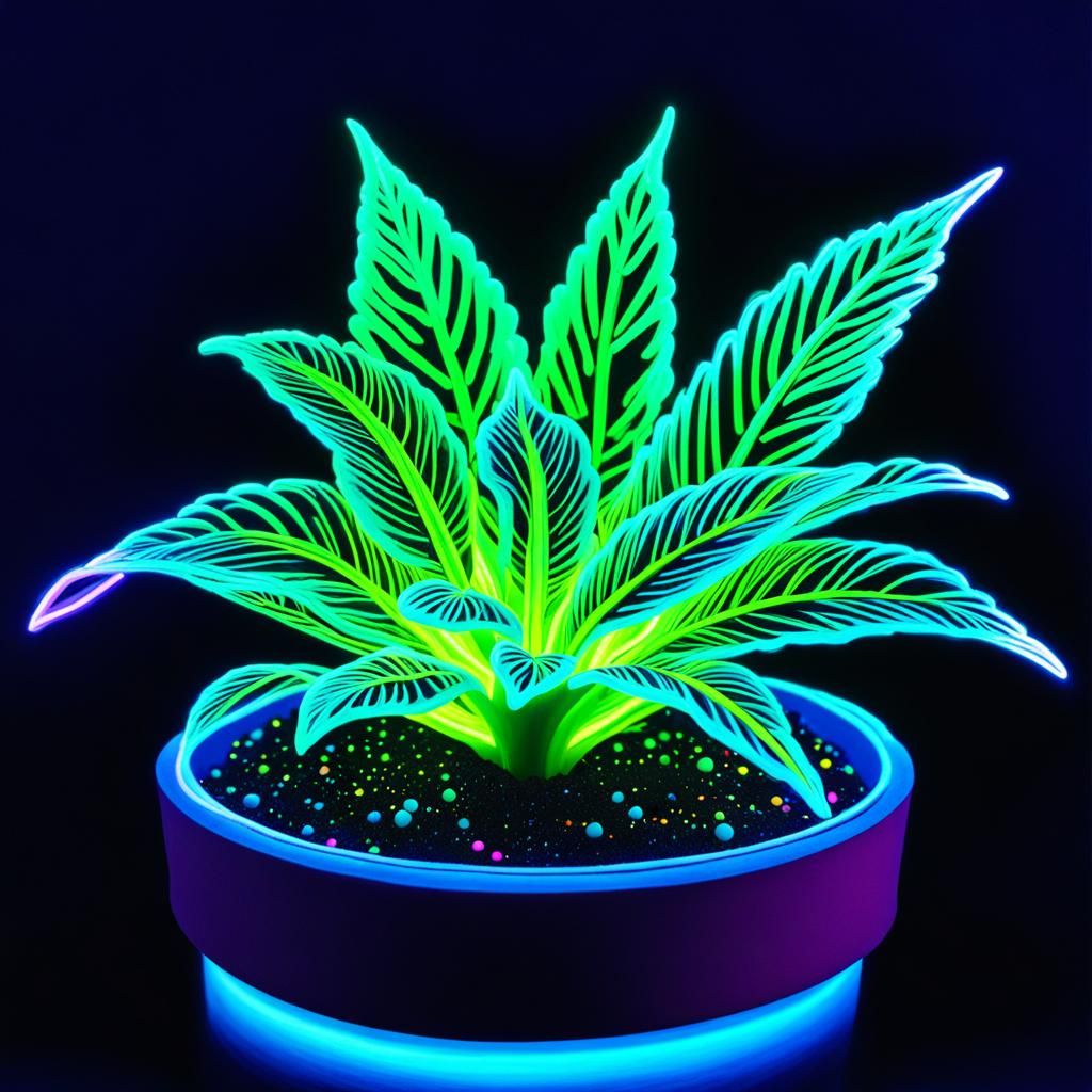 Magical Potted Plant with Neon Fairy Dust