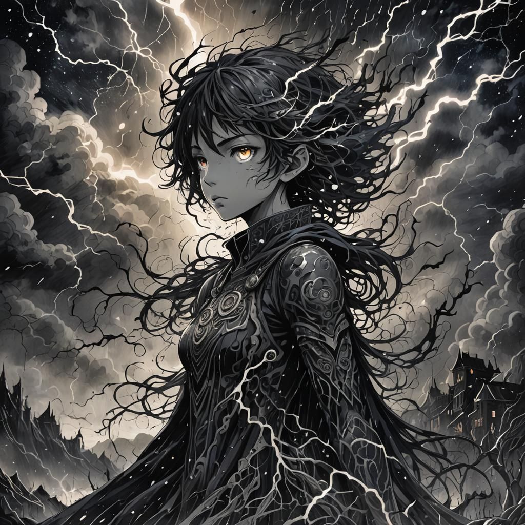 Eldritch Being in Dark Fantasy Anime Landscape