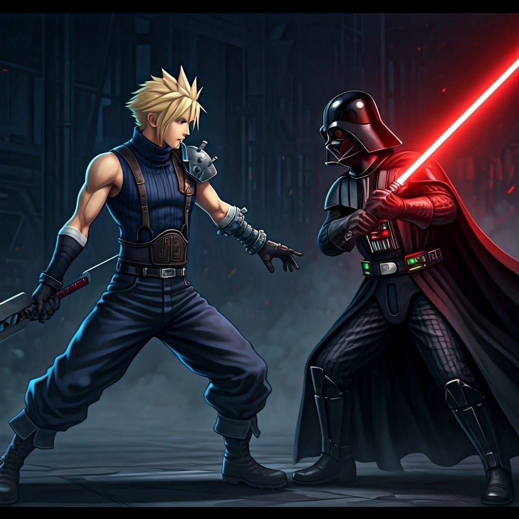 Cloud Strife vs Darth Vader in Anime Style