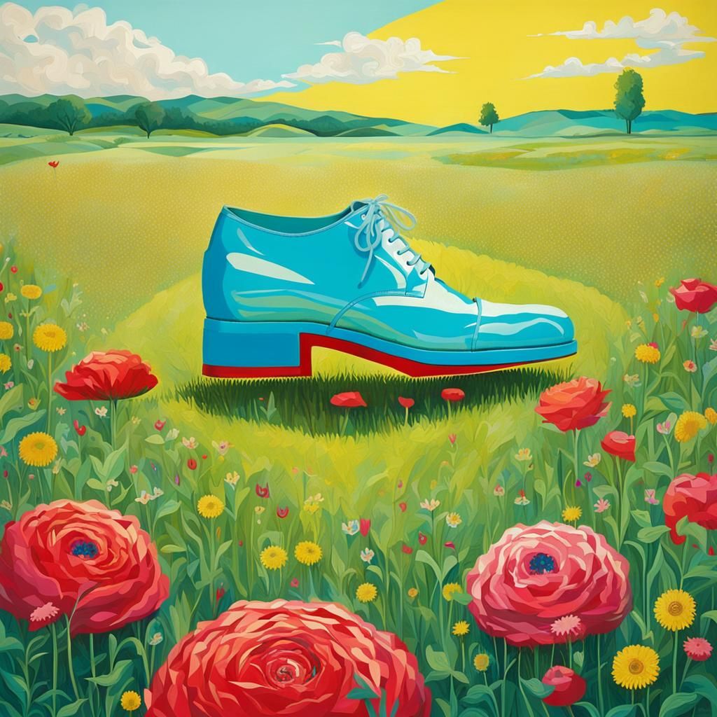 Giant Louboutin Shoe in Meadow: Surreal Pop Art
