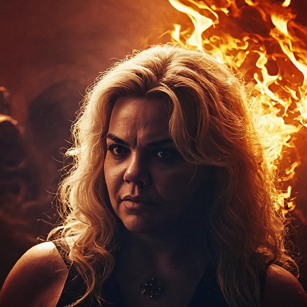 Nephele Walking Over Fire in Dark Fantasy Portrait