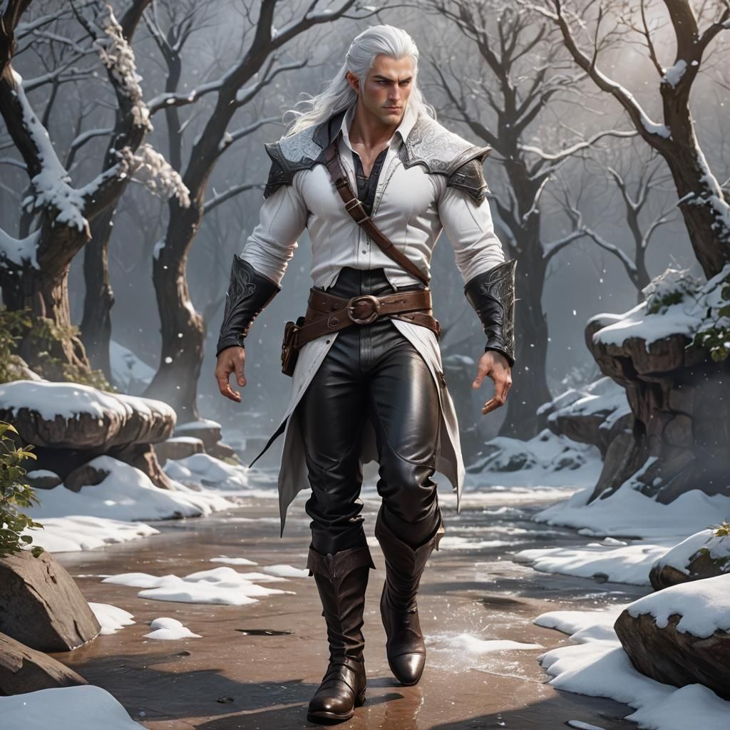 Icy Elf Warrior with Magic Powers, Digital Art