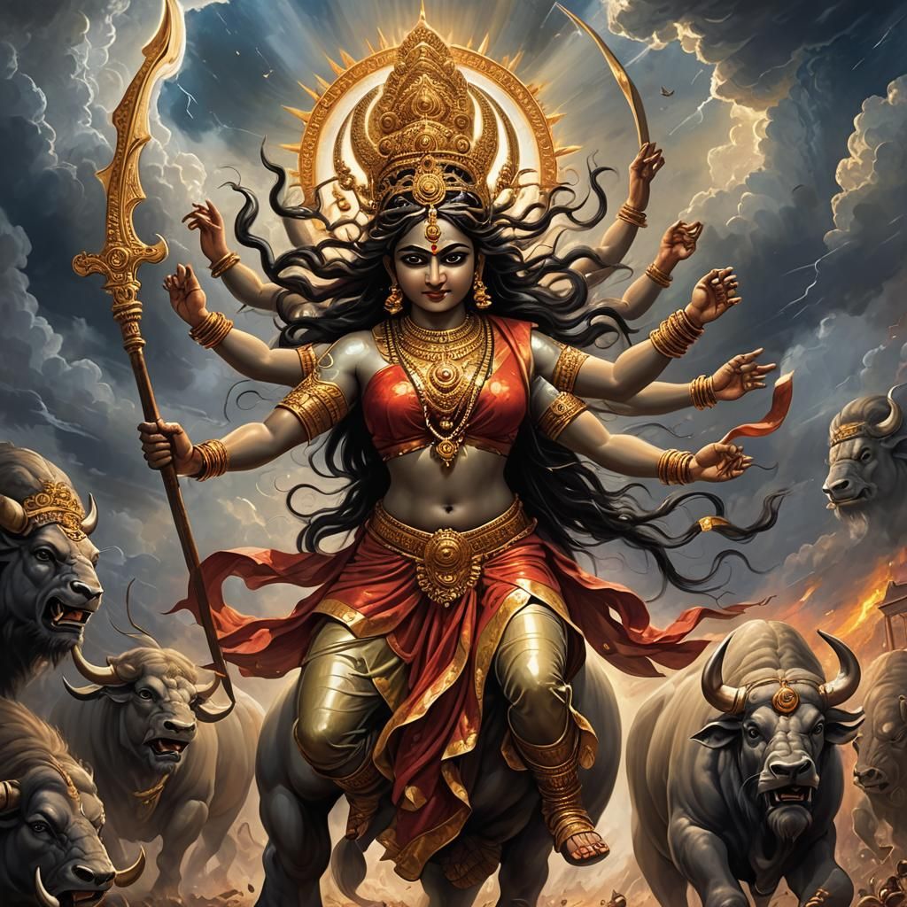 Durga's Victory: A Fantastical Matte Painting