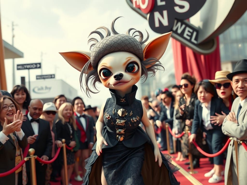 Surreal, Satirical Goddess of Glamour, a Chihuahua in High F...