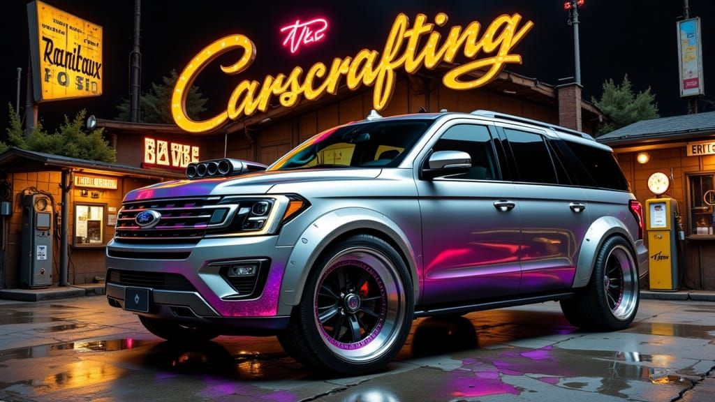 Sleek 2020 Ford Expedition Max in Retro Gas Station Setting
