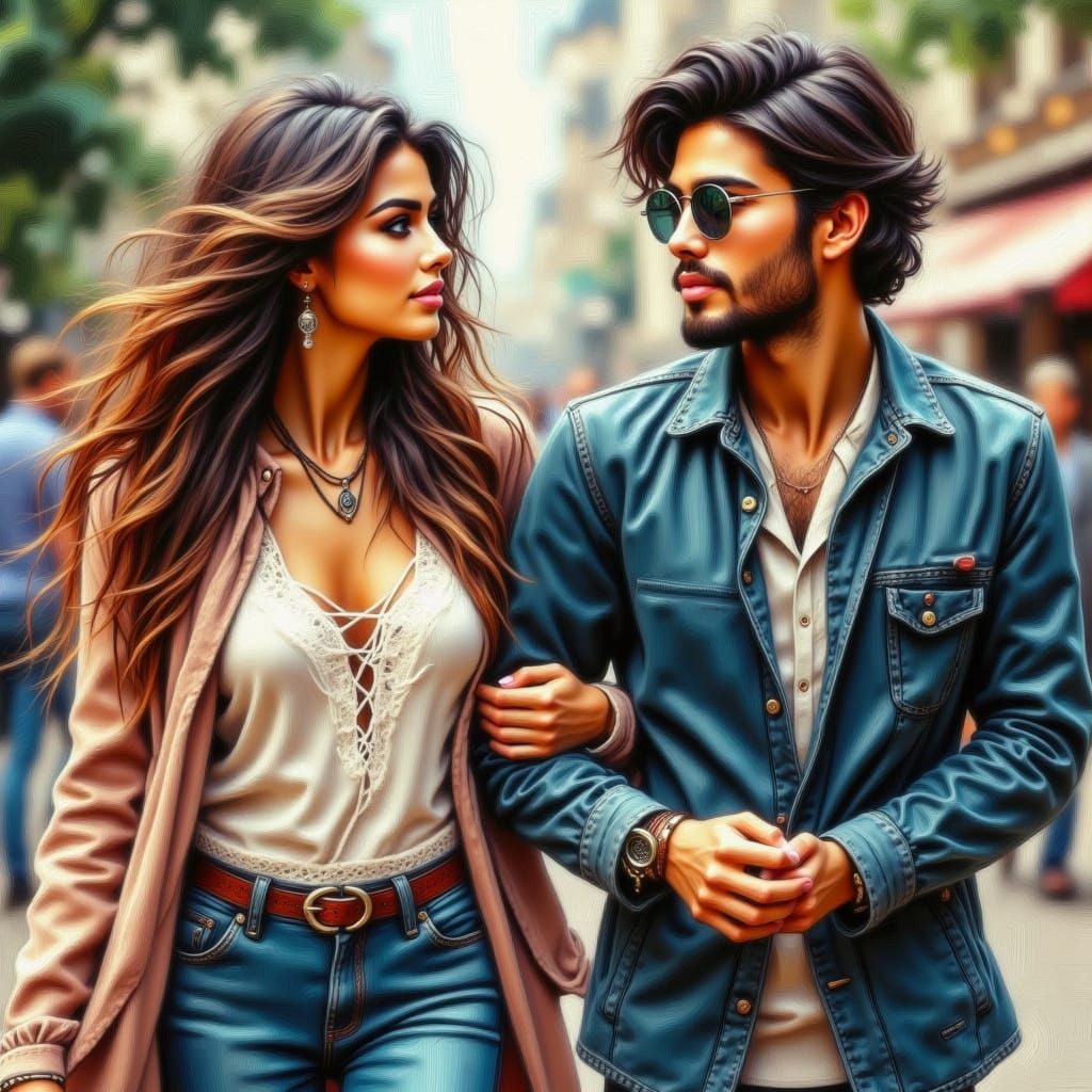 Romantic Encounter in the Style of Alphonse Mucha