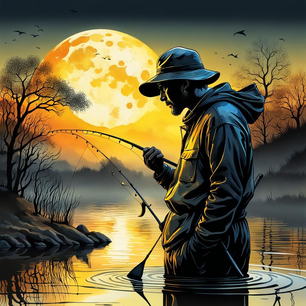 Angler at Sunset: Fantastical Digital Art