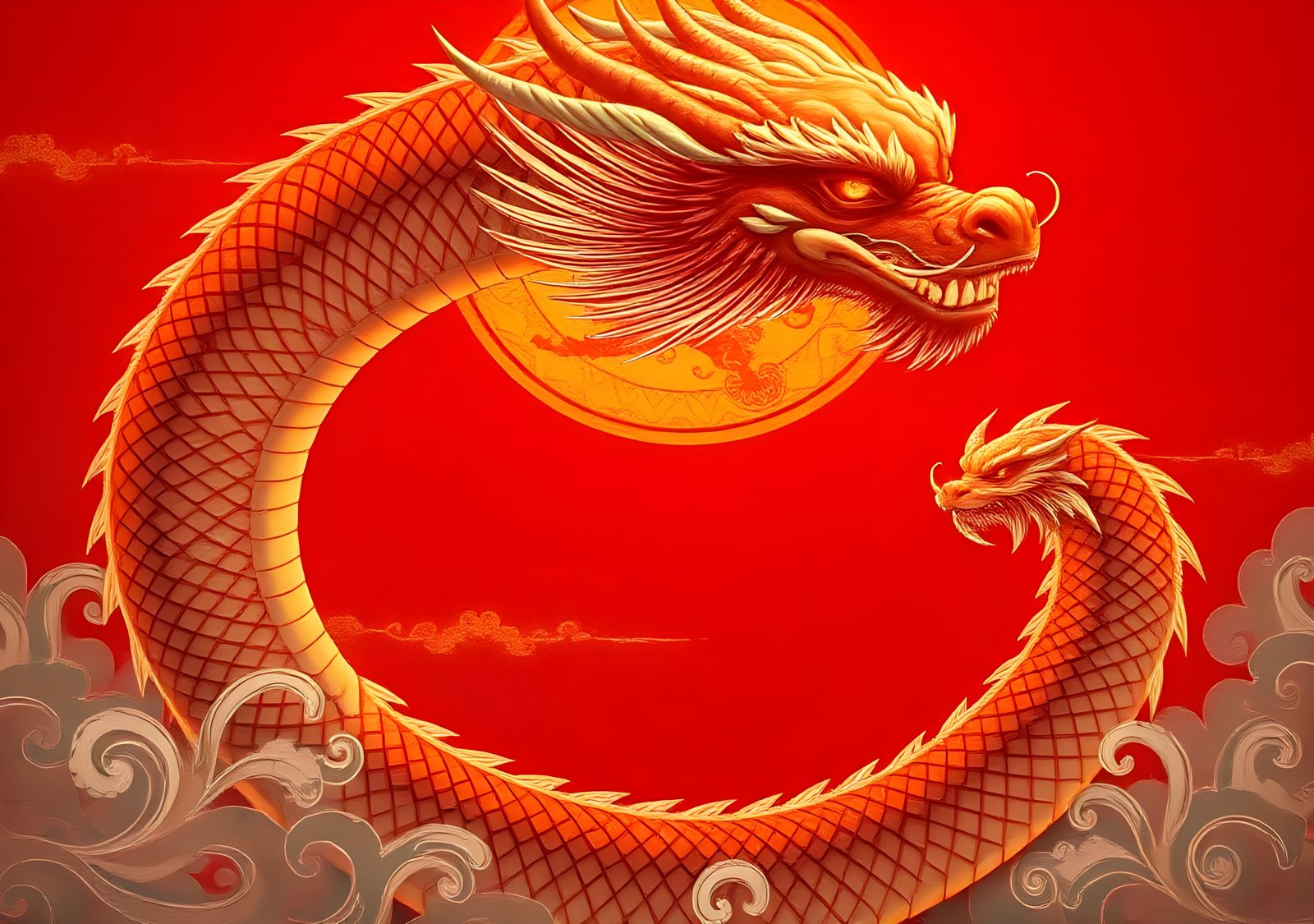 Chinese Dragon on Red Background: Fantasy Concept Art