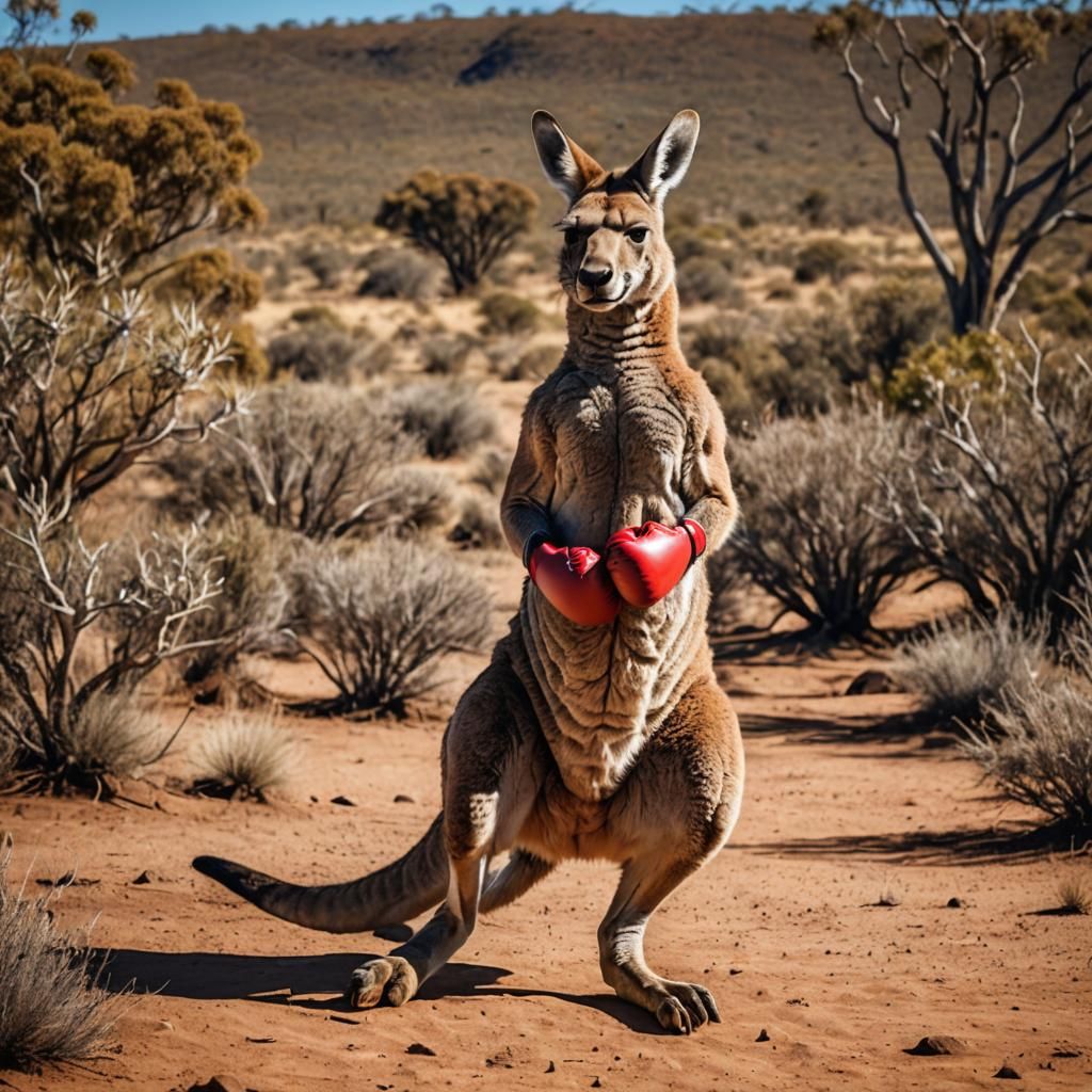 Boxing Kangaroo in Outback Landscape