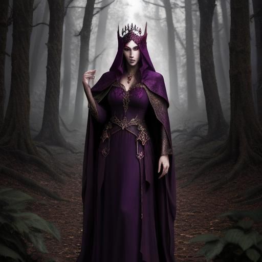 Elven Queen in Forest with Purple Robes