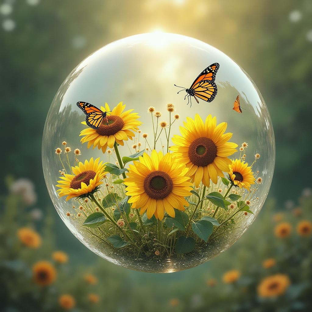 Crystal Sphere Reflecting an August Fantasy World