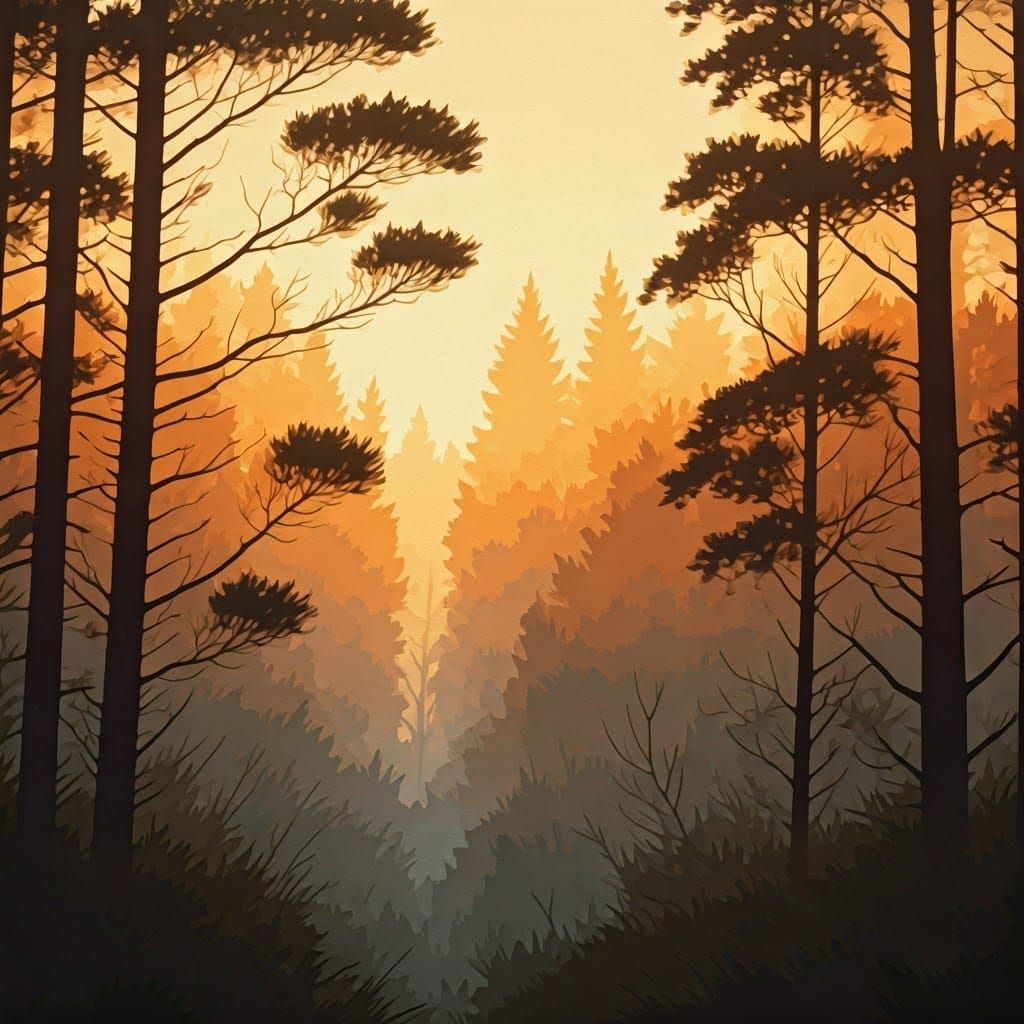 Ethereal Sunset Through Mystical Fog