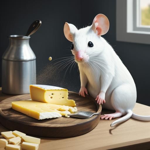Mouse and Cheese in Kitchen: Hyperrealistic Splash Art