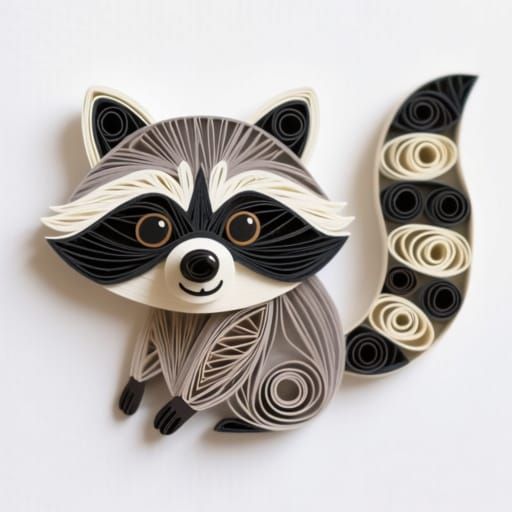 Quilled Raccoon Portrait with Coiled Paper