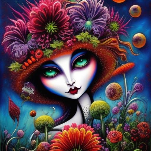 Fantasy Flowers in Mixed Media Expressionist Style