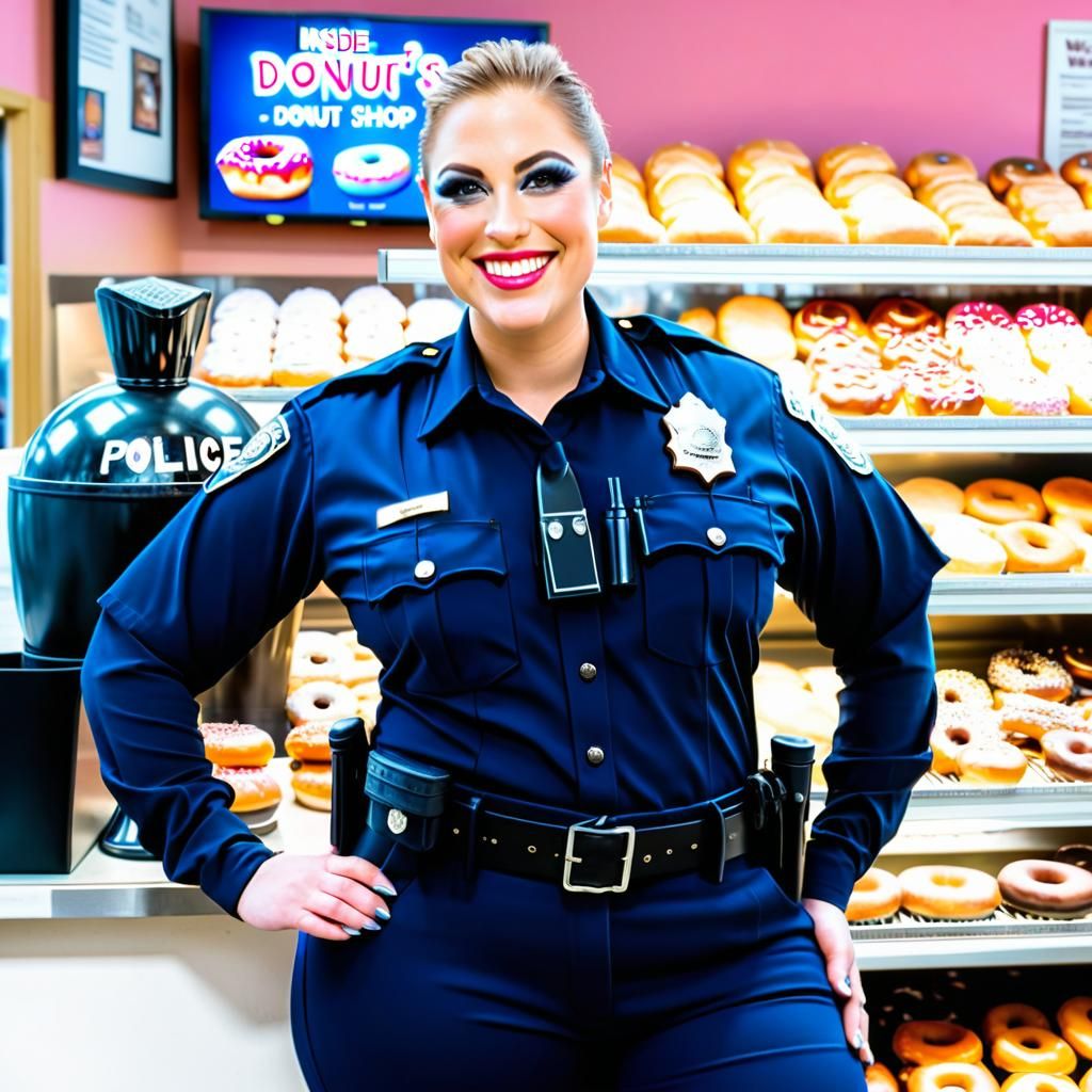 Attractive Police Officer at Wolfgang's Donut Shop