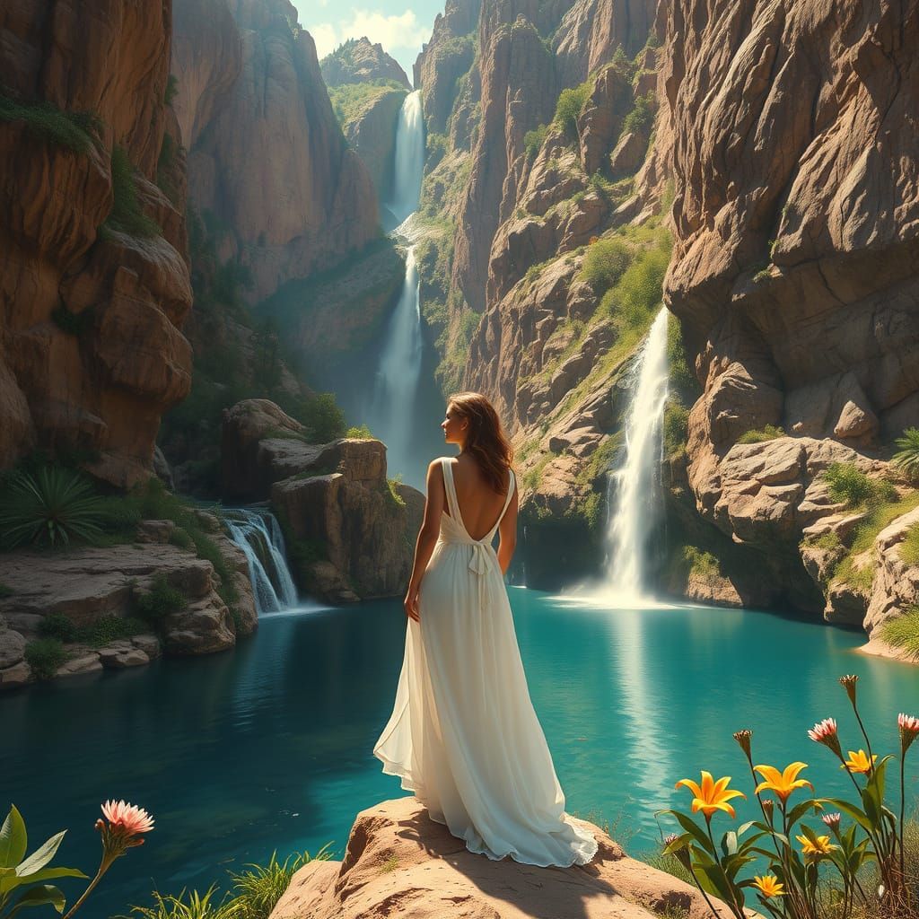 Hidden Oasis Panorama in the Style of Bierstadt