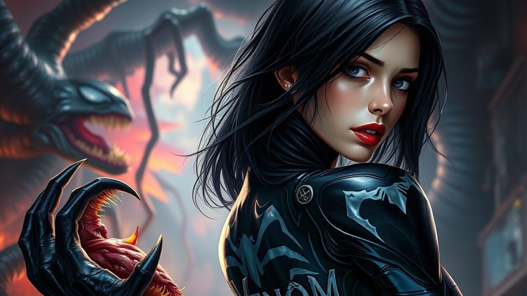 Surreal Goddess Enveloped by Dark, Alien Energy