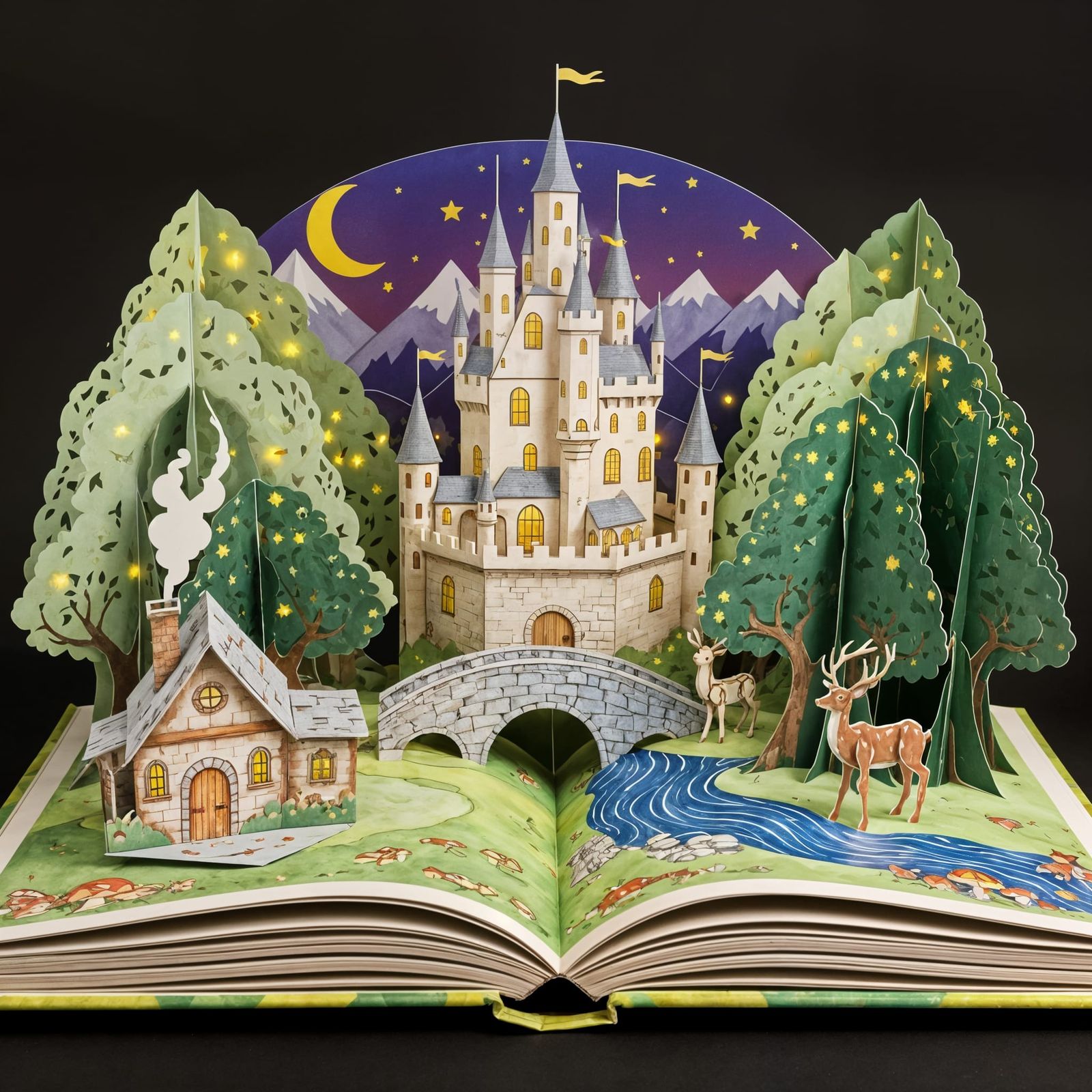 Whimsical Pop-Up Book Enchanted Forest with Paper Castle