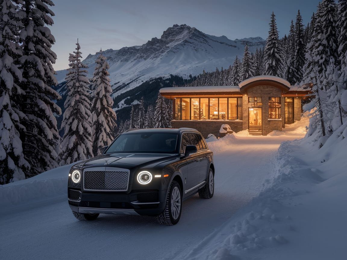 Luxury SUV in Serene Winter Landscape