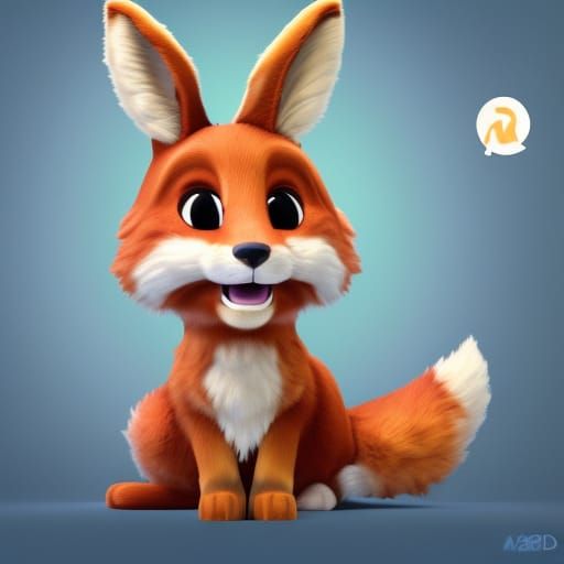 Cute Easter Bunny and Fox Greetings: 3D Digital Art
