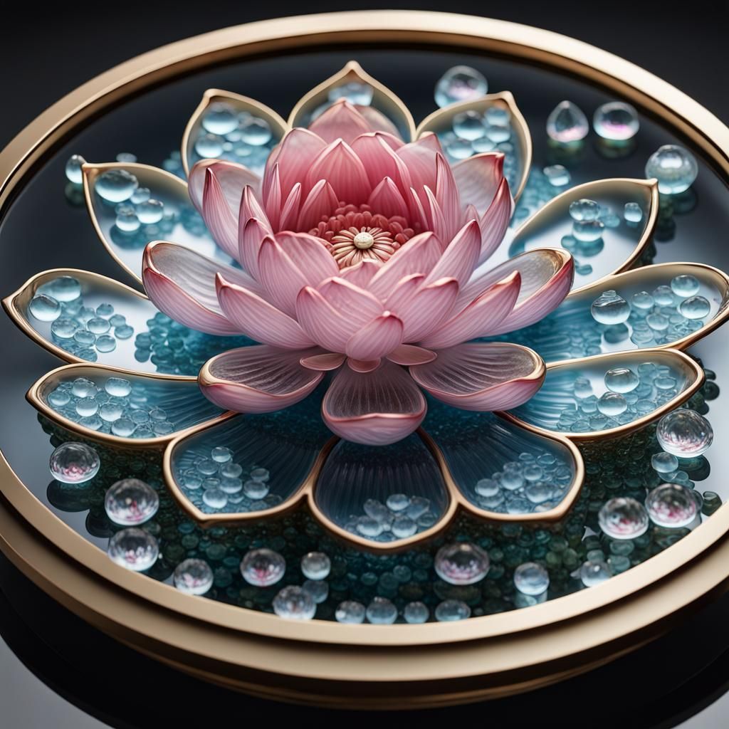 Blown Glass Zen Garden with Lotus Flowers