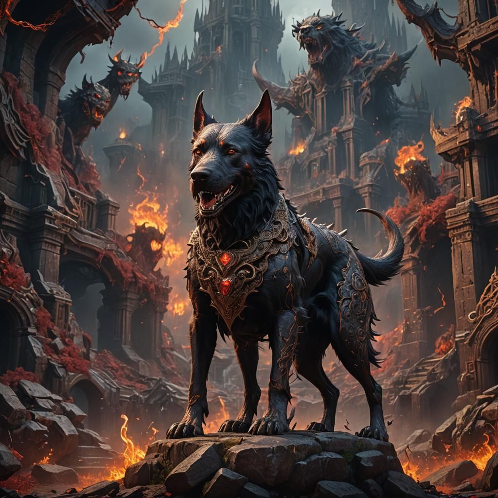 Detailed Hell Hound Fantasy Concept Art