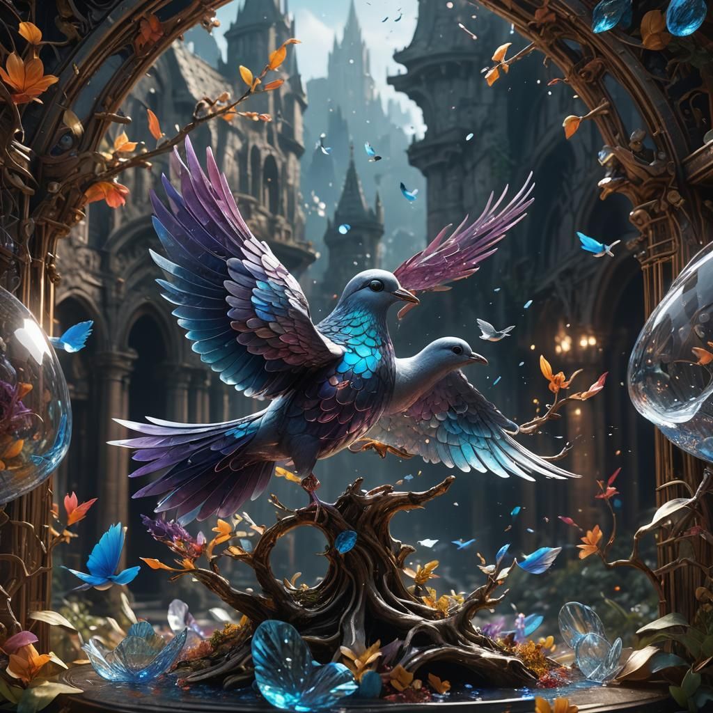Detailed Glass Dove Matte Painting