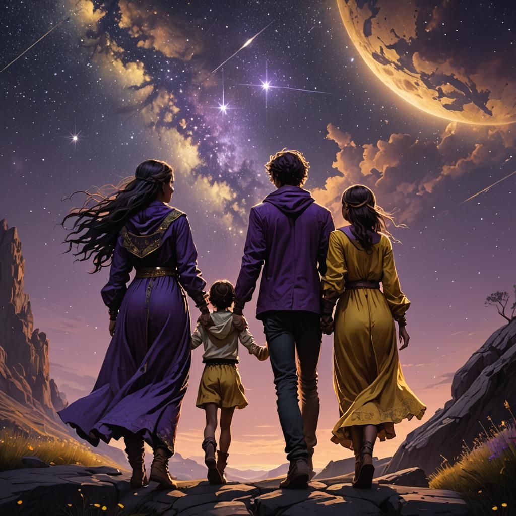 Romantic Couples Under Starry Sky, Fantasy Art