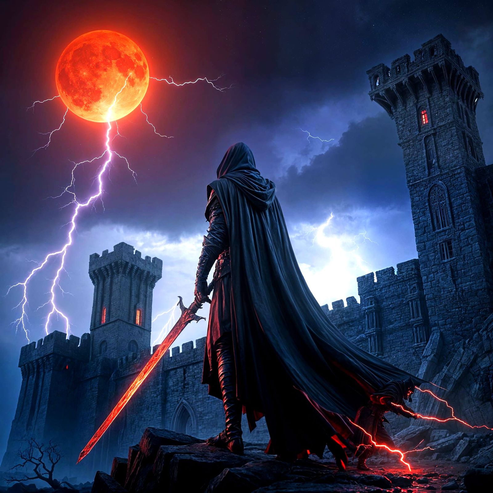 Dark Fantasy Villain in a Ruined Castle