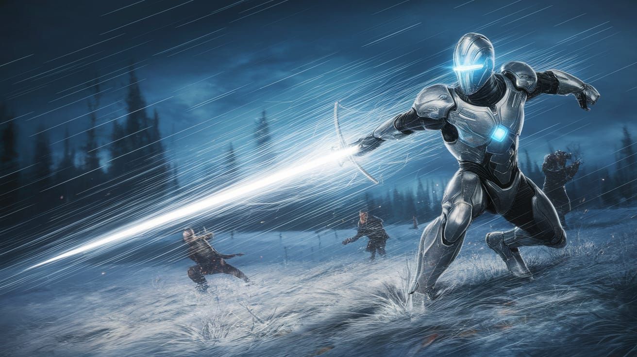 Cybernetic Knight Unleashes Gale Force Wind in Frosty Winter...