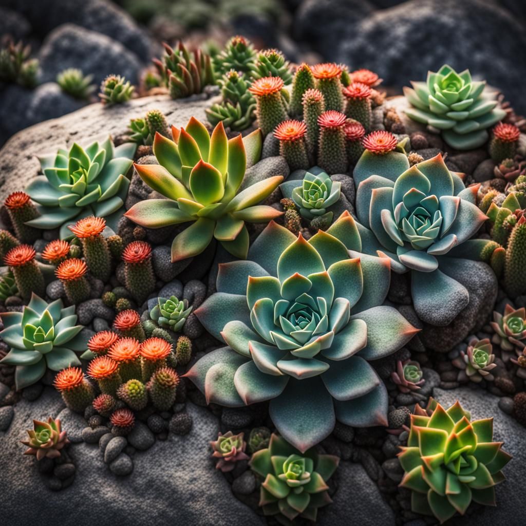 Succulents Bloom: A Hyperrealistic Close-Up