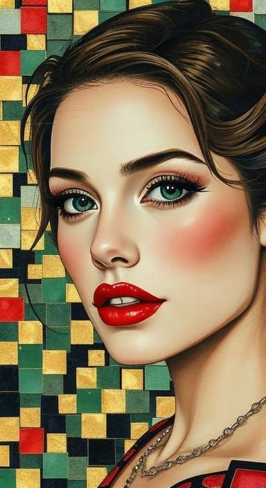 Hyper-Realistic Woman Portrait in Metallic Mosaic Style