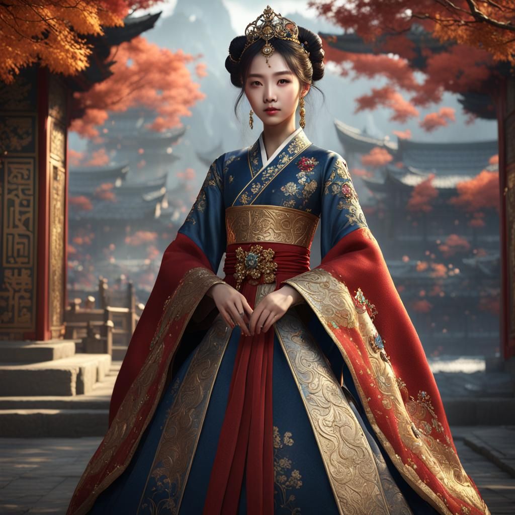 Beautiful Korean Princess in Detailed Digital Painting