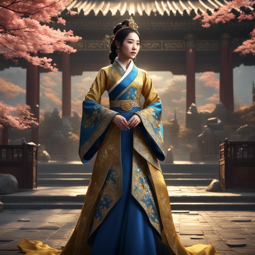 Beautiful Korean Princess with Gold Jewelry