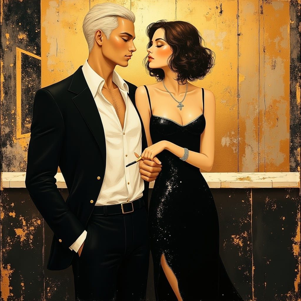 Glamorous 1920s Speakeasy Scene in Elegant Oil Painting Styl...