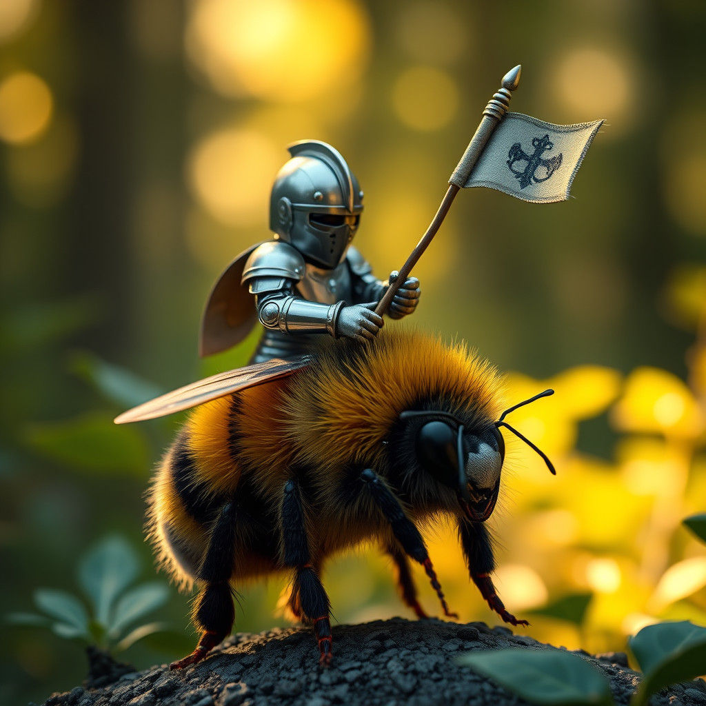 Miniature Knight Rides Bumblebee in Detailed Matte Painting
