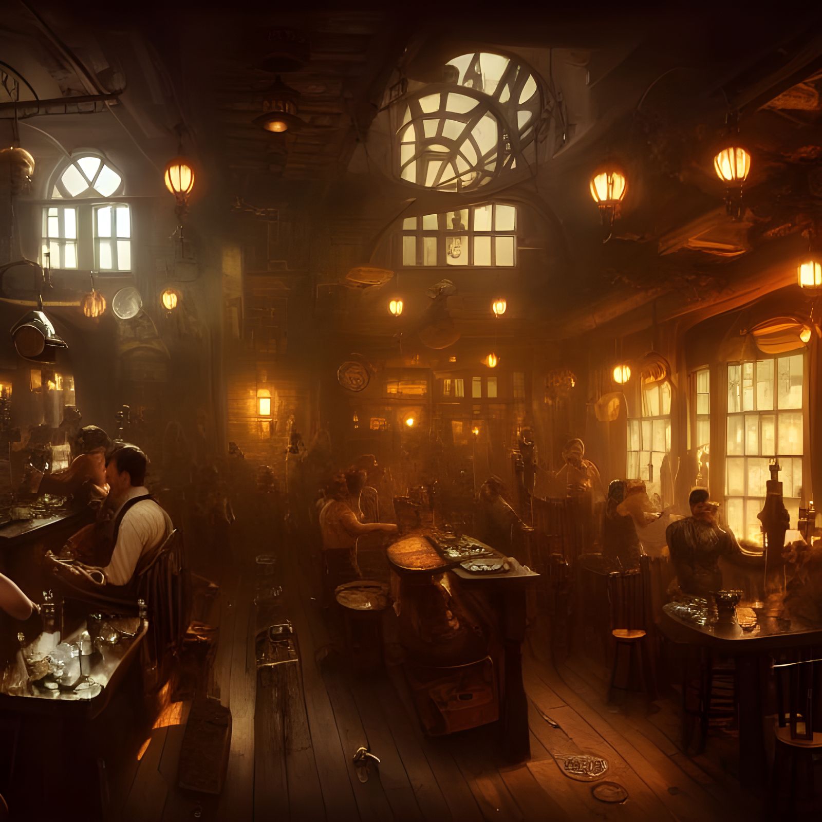 Steampunk Tavern Interior, Photorealistic Matte Painting