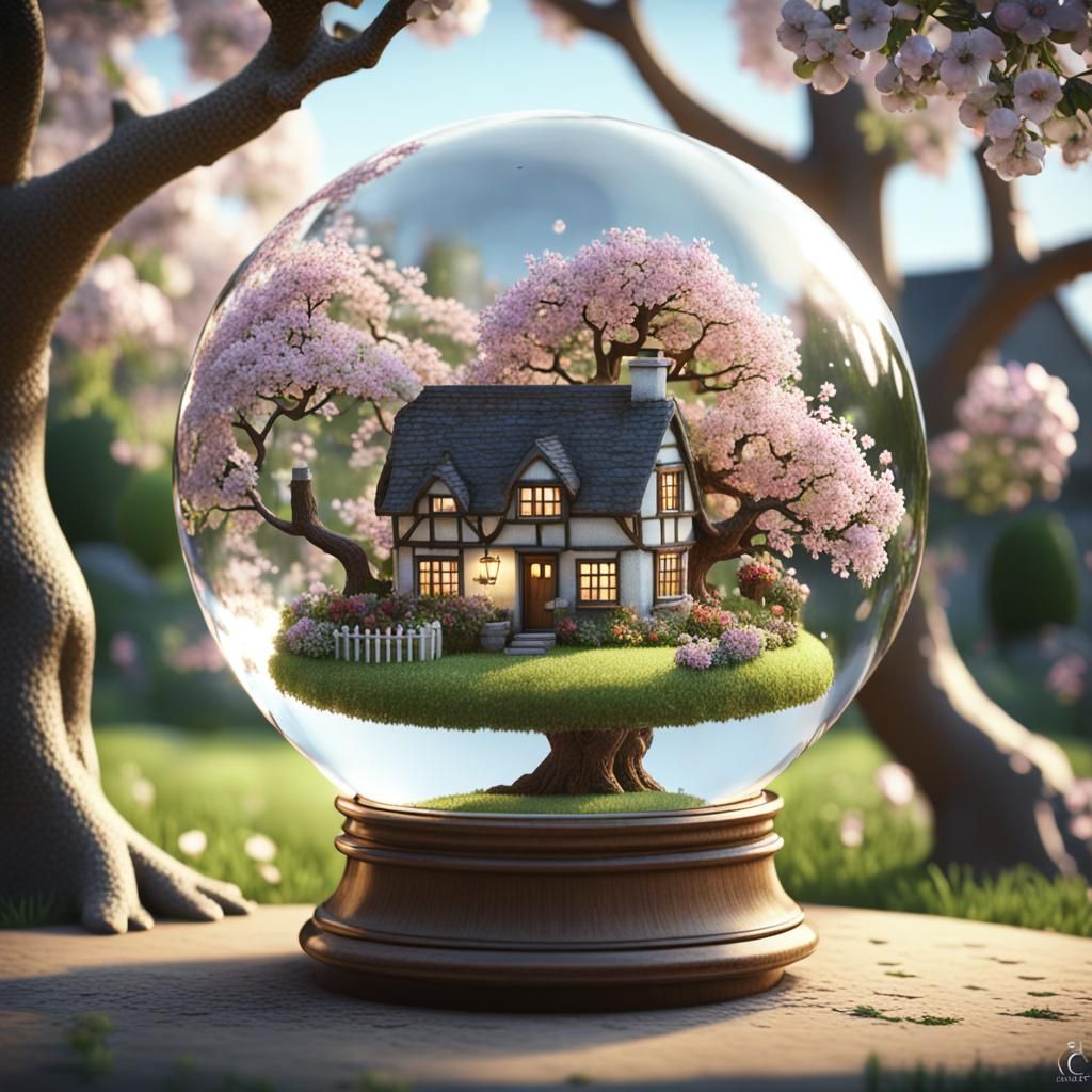 English Cottage Garden Inside Crystal Ball
