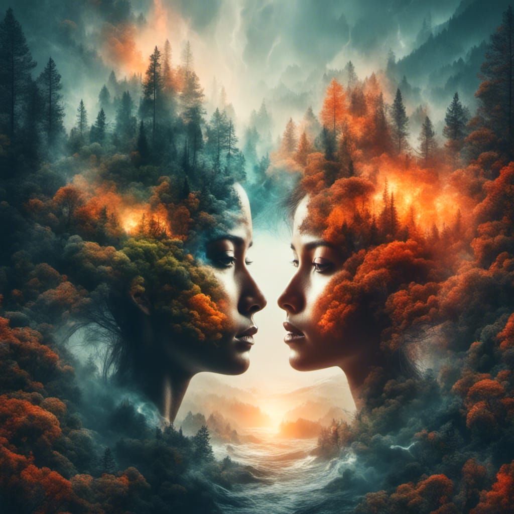 Double Exposure: God and Devil in Fire and Water